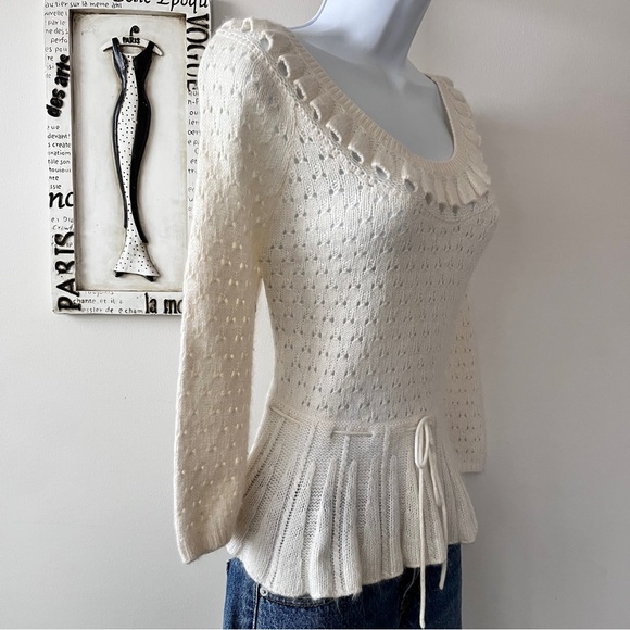 H&M Cream Peplum Pointelle Angora Blend Knit Sweater Size S - Picture 4 of 11
